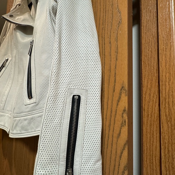 MICHAEL KORS 100% Leather Moto Biker Jacket Off-white size large - Picture 5 of 6